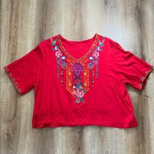 Embroidered Red Women's Top